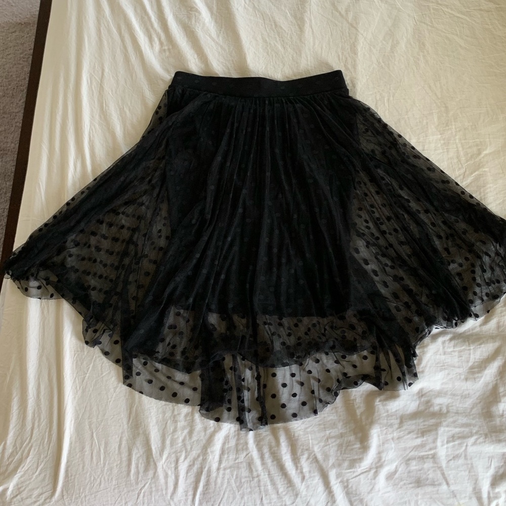 Black pencil skirt with polkadot tule over lay